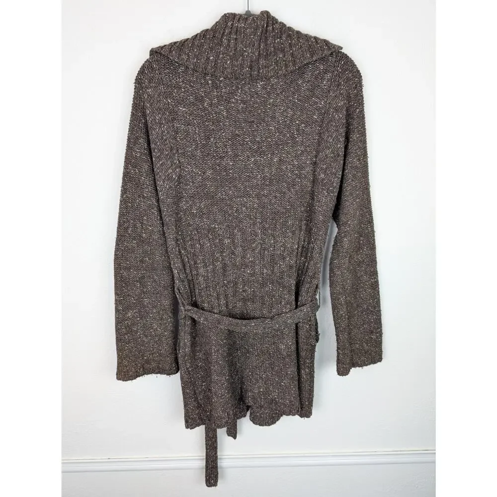 J Crew Cardigan Sweater Longline Wool Blend Heathered Chunky Knit Brown Size M